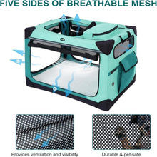 Charger l'image dans la galerie, Ownpets Collapsible Travel Dog Crate for Large Dogs, 30x21x21 inches, Green Foldable, Portable, 4-Doors, 4-Side Mesh Windows, Steel Frame Oxford Cloth, Soft Cushion Mat, Leash, Easy Setup
