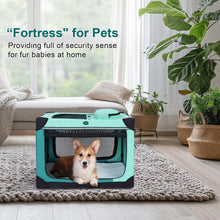 Load image into Gallery viewer, Ownpets Collapsible Travel Dog Crate for Large Dogs, 30x21x21 inches, Green Foldable, Portable, 4-Doors, 4-Side Mesh Windows, Steel Frame Oxford Cloth, Soft Cushion Mat, Leash, Easy Setup
