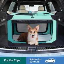 Load image into Gallery viewer, Ownpets Collapsible Travel Dog Crate for Large Dogs, 30x21x21 inches, Green Foldable, Portable, 4-Doors, 4-Side Mesh Windows, Steel Frame Oxford Cloth, Soft Cushion Mat, Leash, Easy Setup
