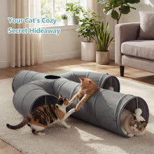 Load image into Gallery viewer, Ownpets Cactus Cat Tunnel 12" with Peek Holes for Indoor Large Cat, Grey Durable Oxford fabric, noise-free, foldable &amp; connectable, multi-cat friendly, tube for cats up to 20lb, includes ball &amp; wand
