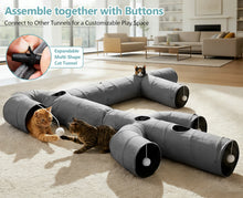 Carica l'immagine nel visualizzatore di Gallery, Ownpets Cactus Cat Tunnel 10" with Peek Holes for Indoor Large Cat, Grey Durable Oxford fabric, noise-free, foldable &amp; connectable, multi-cat friendly, tube for cats up to 20lb, includes ball &amp; wand
