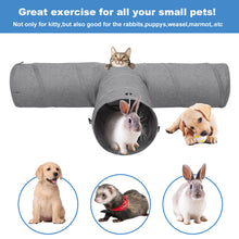 Lade das Bild in den Galerie-Viewer, Ownpets 12" Large Cat Tunnel 3-Way T-Shape Oxford Fabric for Large Cat Silent oxford fabric no noise, expandable 3-channel design, with plush ball ,feather wand, peek hole, for multi-cat household
