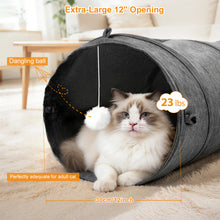 Load image into Gallery viewer, Ownpets 12" Large Cat Tunnel 3-Way U-Shape Oxford Fabric for Large Cat Silent oxford fabric no noise, expandable 3-channel design, with plush ball ,feather wand, peek hole, for multi-cat household
