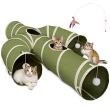 Load image into Gallery viewer, Ownpets Cactus Cat Tunnel 12" with Peek Holes for Indoor Large Cat, Green Durable Oxford fabric, noise-free, foldable &amp; connectable, multi-cat friendly, tube for cats up to 20lb, includes ball &amp; wand
