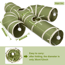 Load image into Gallery viewer, Ownpets Cactus Cat Tunnel 12" with Peek Holes for Indoor Large Cat, Green Durable Oxford fabric, noise-free, foldable &amp; connectable, multi-cat friendly, tube for cats up to 20lb, includes ball &amp; wand
