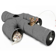 Charger l'image dans la galerie, Ownpets Cactus Cat Tunnel 10" with Peek Holes for Indoor Large Cat, Grey Durable Oxford fabric, noise-free, foldable &amp; connectable, multi-cat friendly, tube for cats up to 20lb, includes ball &amp; wand
