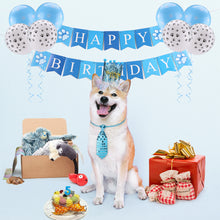 Carica l&#39;immagine nel visualizzatore di Gallery, Ownpets Dog Birthday Outfit Set, Shinning Dog Bow Tie with Prince Crown &amp; Double Sided Saliva Towel, Birthday Banner &amp; Paw Print Balloons for Pet Puppy Dog Cat Boy Birthday Parties
