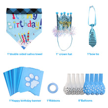 Cargar imagen en el visor de la galería, Ownpets Dog Birthday Outfit Set, Shinning Dog Bow Tie with Prince Crown &amp; Double Sided Saliva Towel, Birthday Banner &amp; Paw Print Balloons for Pet Puppy Dog Cat Boy Birthday Parties

