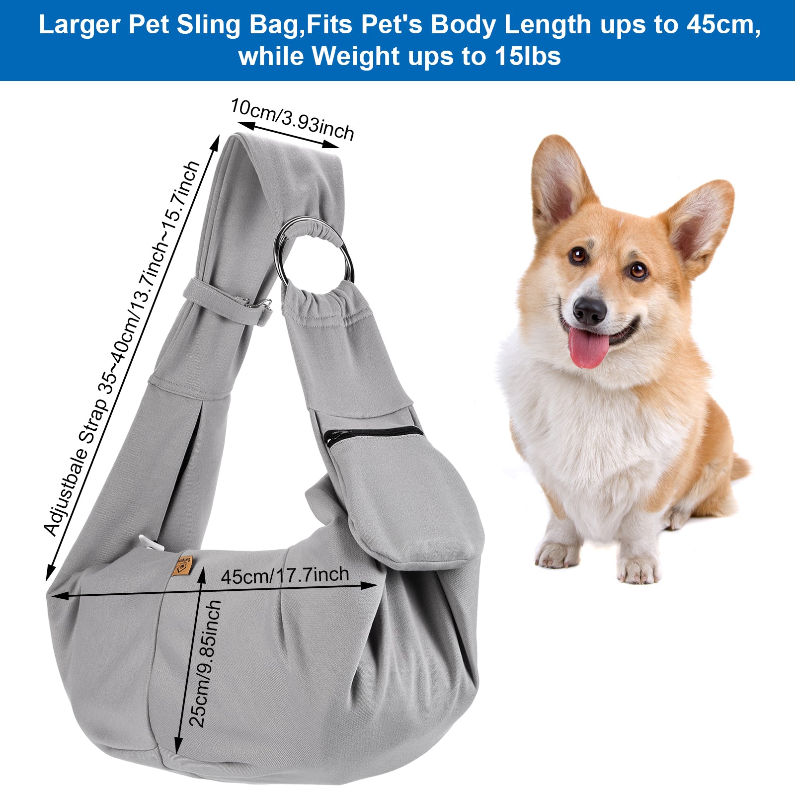 XL Pet Sling Carrier, Extra Large Dog Sling, Fits 15 to 25lbs