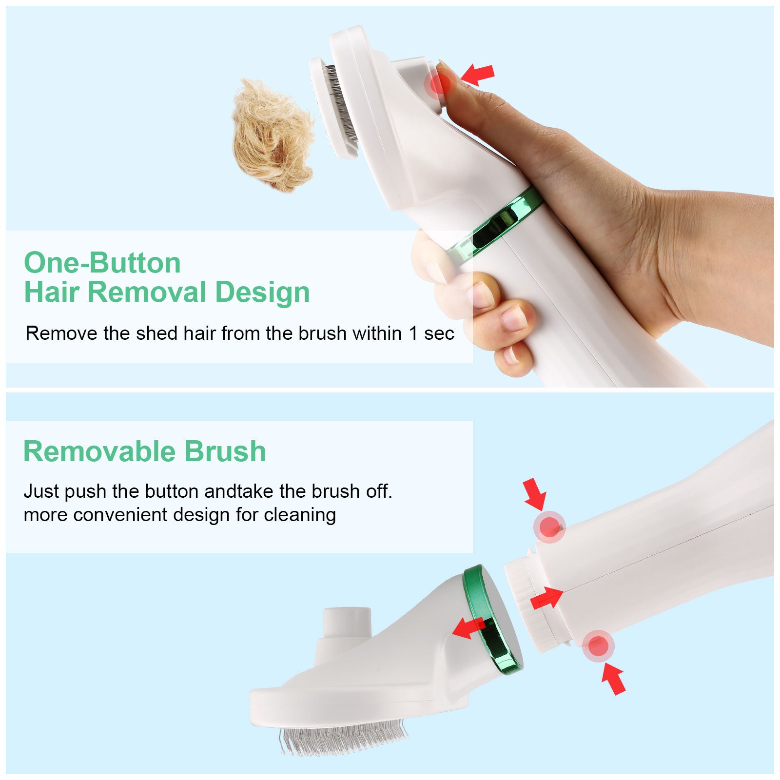 Portable Pet Hair Dryer With Slicker Brush - 3 Temperature Settings For Dog & Cat Grooming, 300W