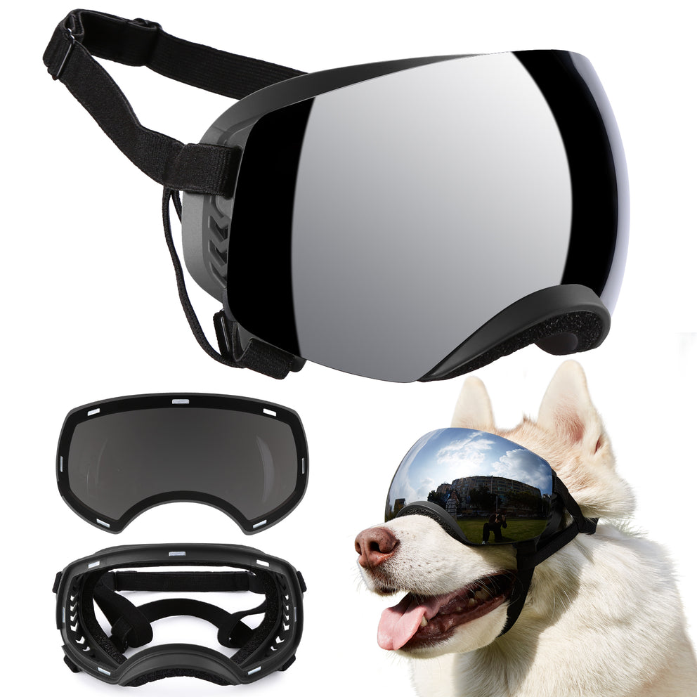 Ownpets Magnetic Design Dog Goggles Hundesonnenbrille, für mittelgroße und große Hunde, Schwarz 