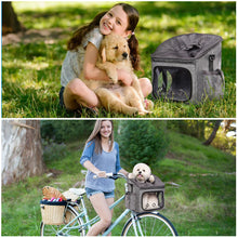 Carica l&#39;immagine nel visualizzatore di Gallery, Ownpets Dog Bike Basket Bag Pet Carrier, Adjustable Shoulder Strap Portable Breathable Bicycle Handlebar Basket for Dogs &amp; Cats
