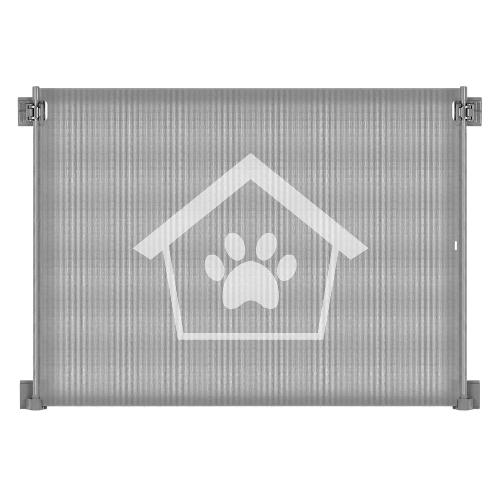 223 Ownpets Dog Gate Punch-Free Install 41.3'' Wide, Double Lock Mesh Pet Gate Easy Operation Dog Safety Gate for Indoors, Outdoors, Doorways, Stairs and Hallways, Not Retractable (Grey)