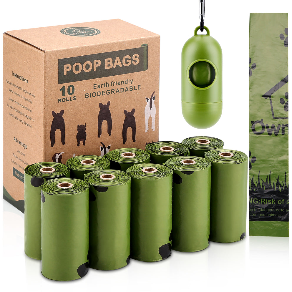 Ownpets Dog Poop Bags (9 x 13 inches)Leak-proof & Biodegradable Pet Poop Bags for Dogs Daily Walks - 10 Rolls (150 bags) with Poop Bag Dispenser