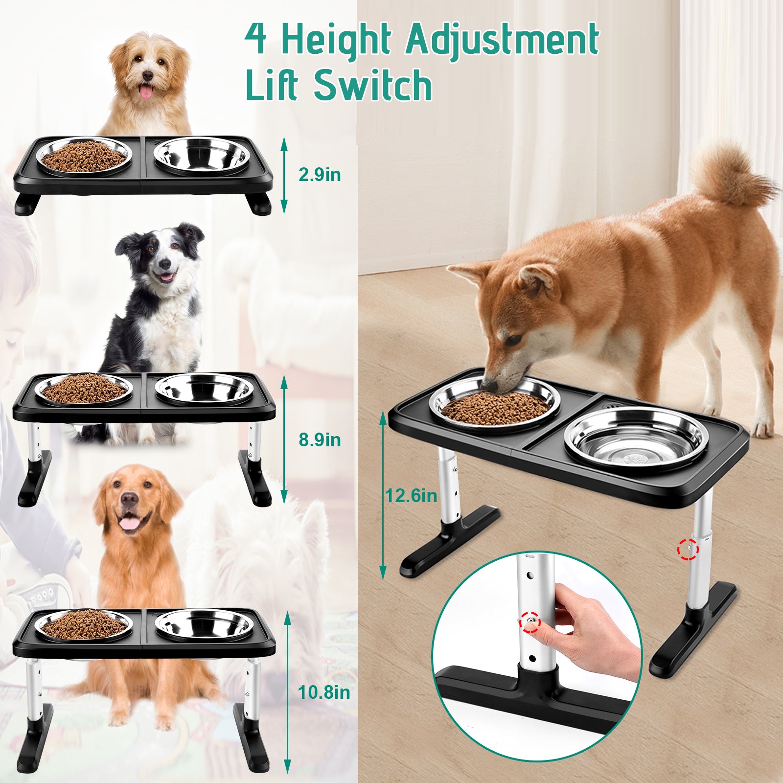 Elevated Adjustable Dog Bowl Stainless Steel Large Food Water