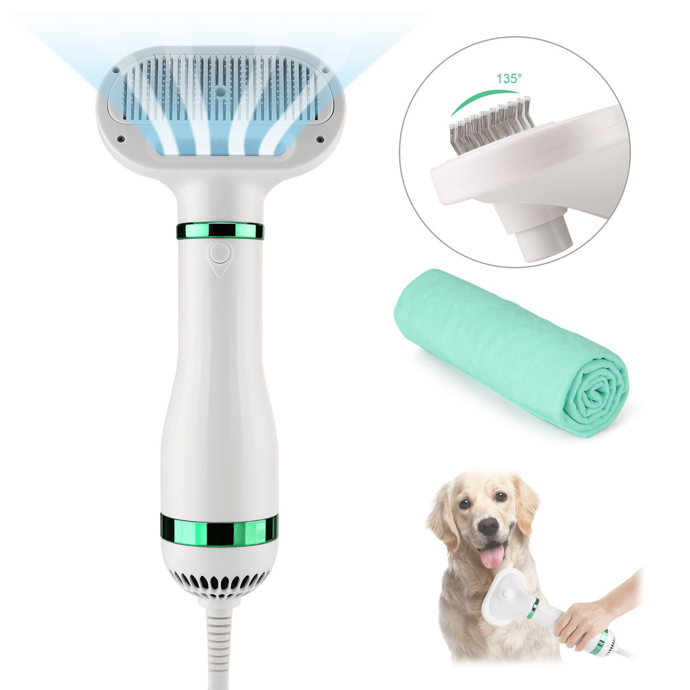 Ownpets 3 in 1 Pet Hair Dryer, Portable Dog Grooming Blower with Slicker Brush & Fast-Drying Towel