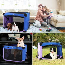 Cargar imagen en el visor de la galería, 3 Doors Soft Collapsible Dog Crate Dog Kennel, Blue &amp; Purple, M
