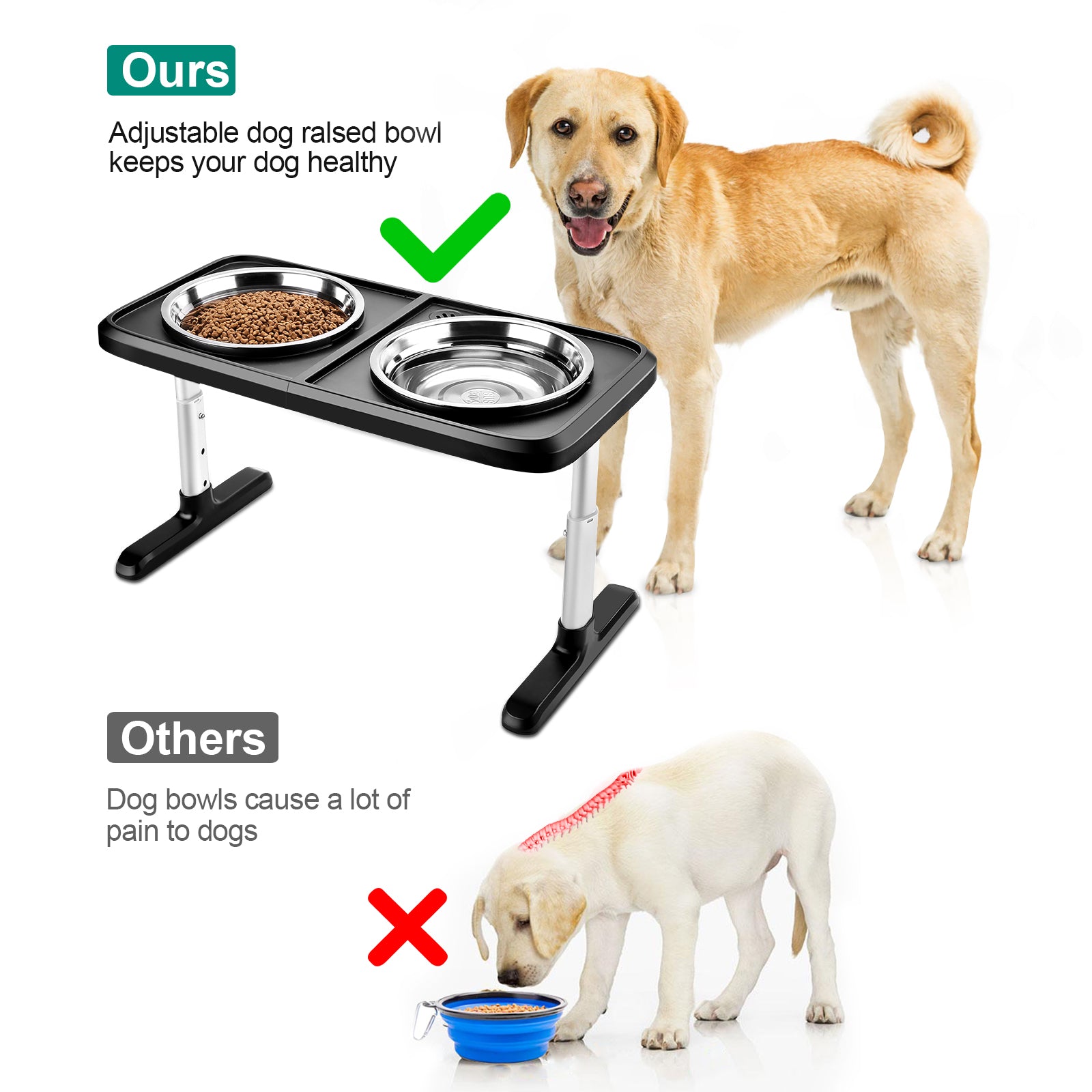 Ownpets Elevated Dog Bowls, Raised Food and Water Bowls with Adjustable  Stand, No Spill Stainless Steel Pet Bowls with 4 Heights for Small, Medium  