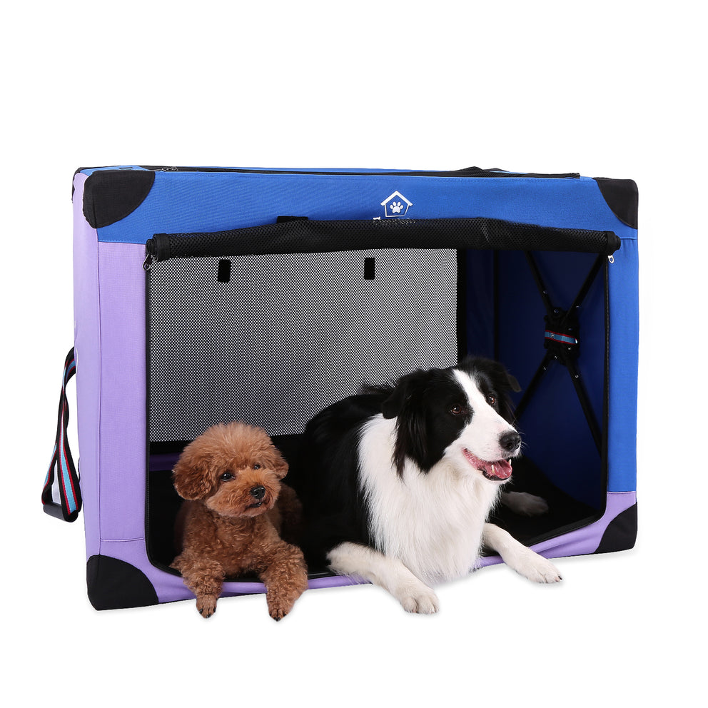 Ownpets 3 Doors Soft Collapsible Dog Crate Dog Kennel, Blue & Purple, XL