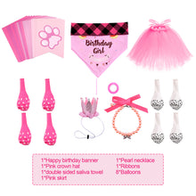 Load image into Gallery viewer, Ownpets Cute Dog Birthday Outfit Set, Princess Puppy Tutu Skirt with Pink Crown, Pearl Necklace, Double Sided Saliva Towel &amp; Birthday Banner for Puppy, Dog, Cat Girl Birthday Parties
