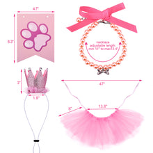 Cargar imagen en el visor de la galería, Ownpets Cute Dog Birthday Outfit Set, Princess Puppy Tutu Skirt with Pink Crown, Pearl Necklace, Double Sided Saliva Towel &amp; Birthday Banner for Puppy, Dog, Cat Girl Birthday Parties
