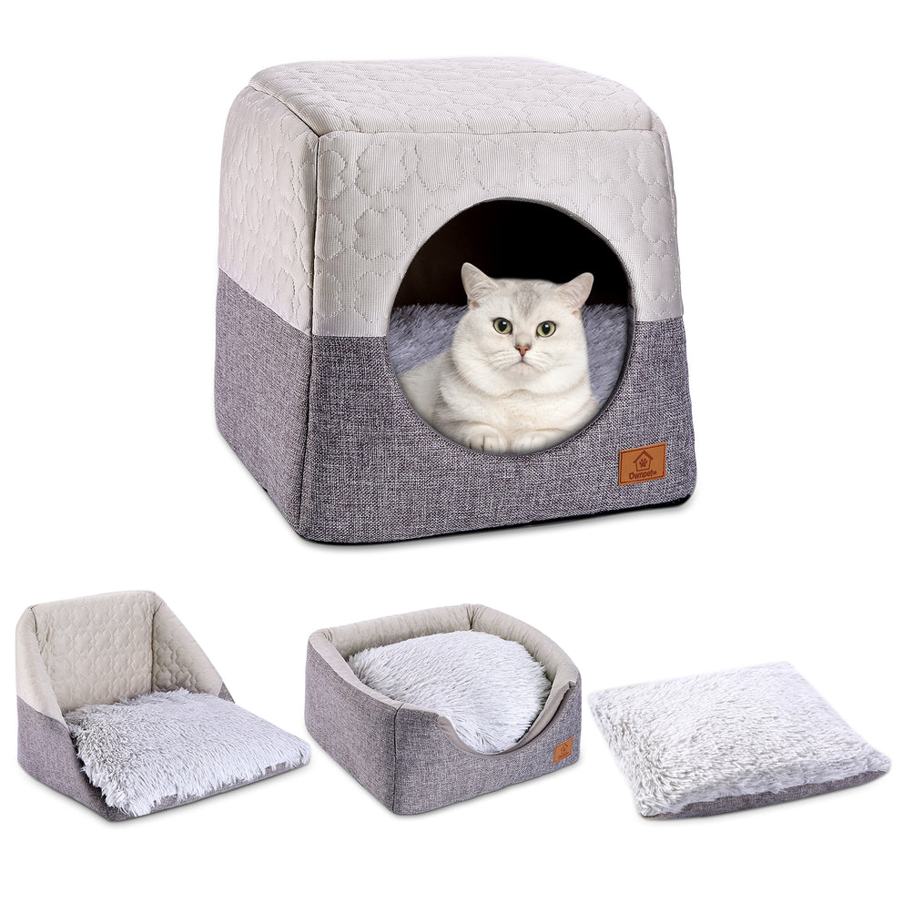 Cat bed, Ownpets Cat beds for Indoor Cats Cat Cave Bed with Removable and Washable Cushion,  Cat Igloo Bed 13.8*13.8*12.6 inches (Grey)