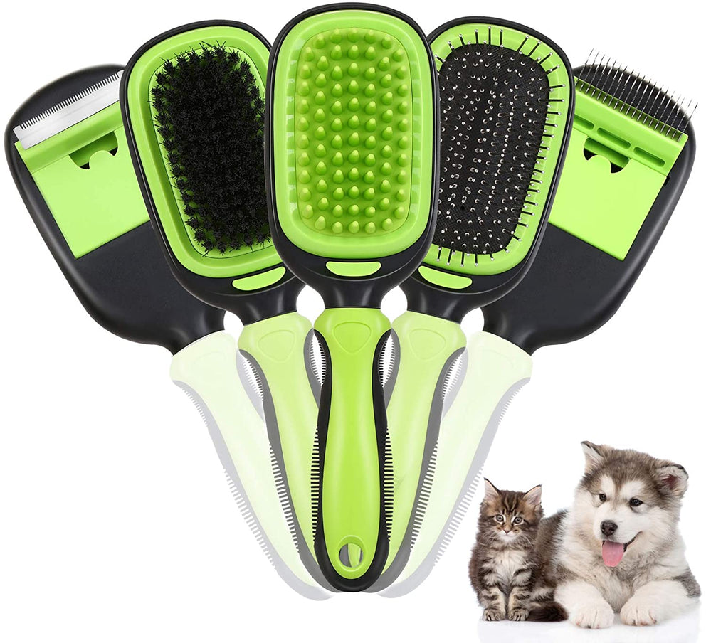Ownpets 5 in 1 Pet Brush Set, Pet Grooming Shedding Massage Combs for Long Short Hair Dogs & Cats, Removes Undercoat, Dander, Dirt & Improves Circulation