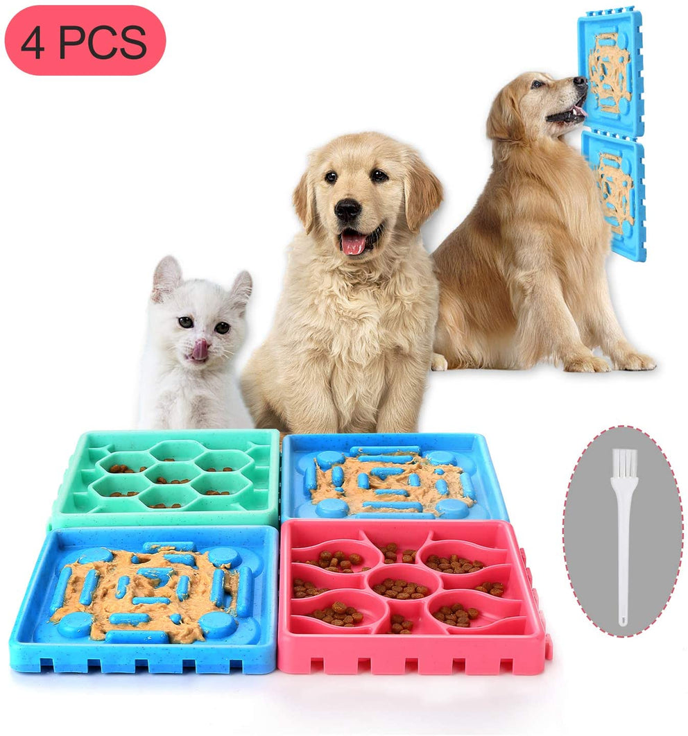 Ownpets Dogs Slow Feeder Tray Sets, 4 pcs Anti-Slip Slow Eating Dogs Feeder Bowl & Licking Trays for Pet Dog Cat Bathing, Grooming & More