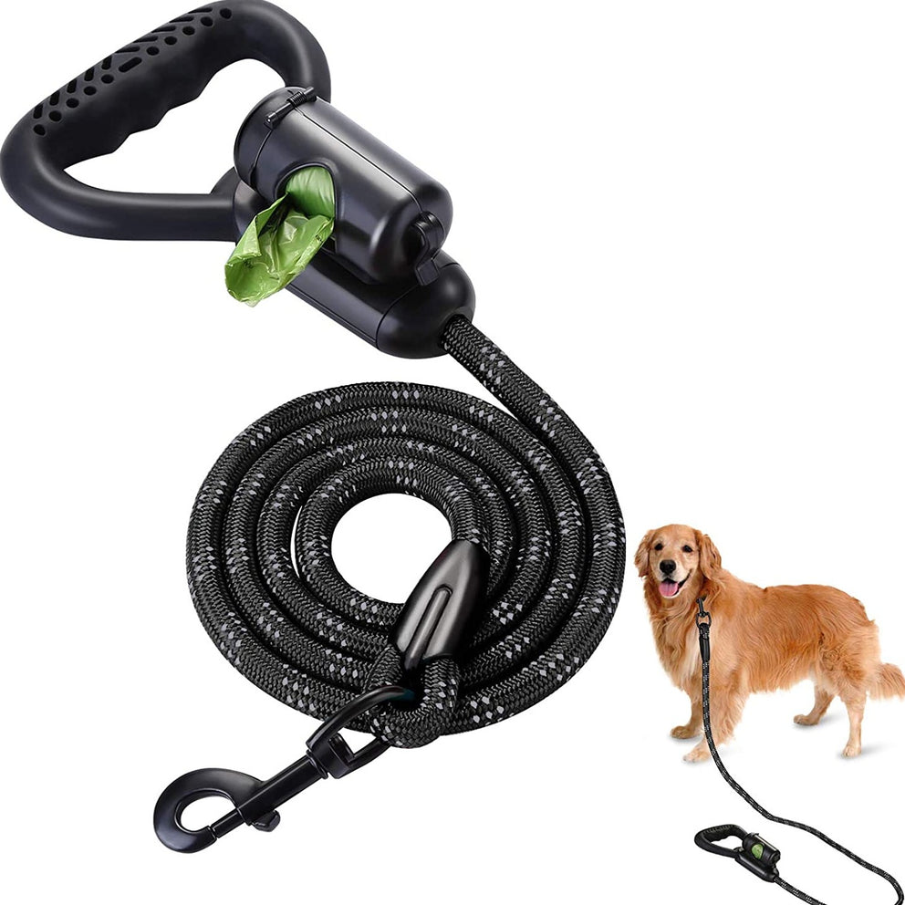 Ownpets Reflective Dog Leash, 5 ft Hands-Free Dog Leash with Waste Bag Dispenser for Large & Medium Dogs, Suitable for Running, Training, Hiking, Walking & Other Outdoor Activities, Black