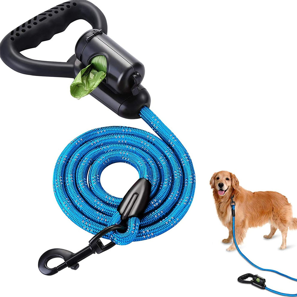 Ownpets Reflective Dog Leash, 5 ft Hands-Free Dog Leash with Waste Bag Dispenser for Large & Medium Dogs, Suitable for Running, Training, Hiking, Walking & Other Outdoor Activities, Blue