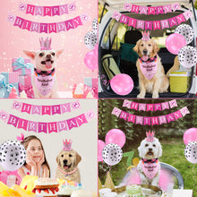 Load image into Gallery viewer, Ownpets Cute Dog Birthday Outfit Set, Princess Puppy Tutu Skirt with Pink Crown, Pearl Necklace, Double Sided Saliva Towel &amp; Birthday Banner for Puppy, Dog, Cat Girl Birthday Parties

