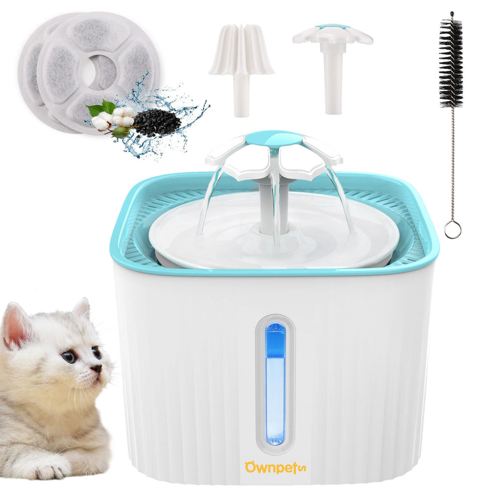 Ownpets Cat Water Fountain 85oz/2.5L Automatic Pet Fountain  Dog Drinking Water Dispenser with LED Light and 2PCS Carbon Filters