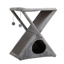 Carica l&#39;immagine nel visualizzatore di Gallery, Folding Cat Tower Tree, 2-Tier Pet House with Scratching Pad, Cat Nest Hammock for Small to Middle Kitten - Gray XH
