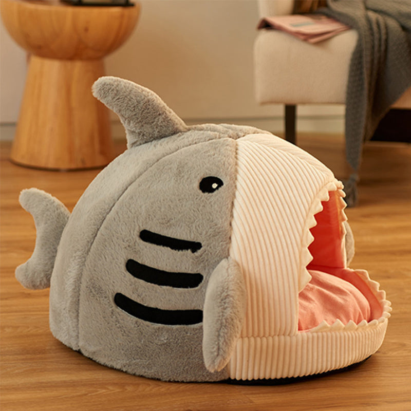 Washable Shark Cat House Cute Pet Sleeping Bed Warm Soft Cat Nest Kennel Kitten Cave