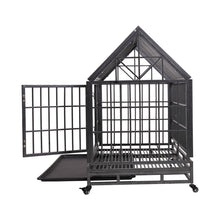 Load image into Gallery viewer, Heavy-Duty Metal Dog Kennel, Pet Cage Crate with Openable Pointed Top and Front Door, 4 Wheels, 42.5&quot;L x 28.3&quot;W x 44&quot;H
