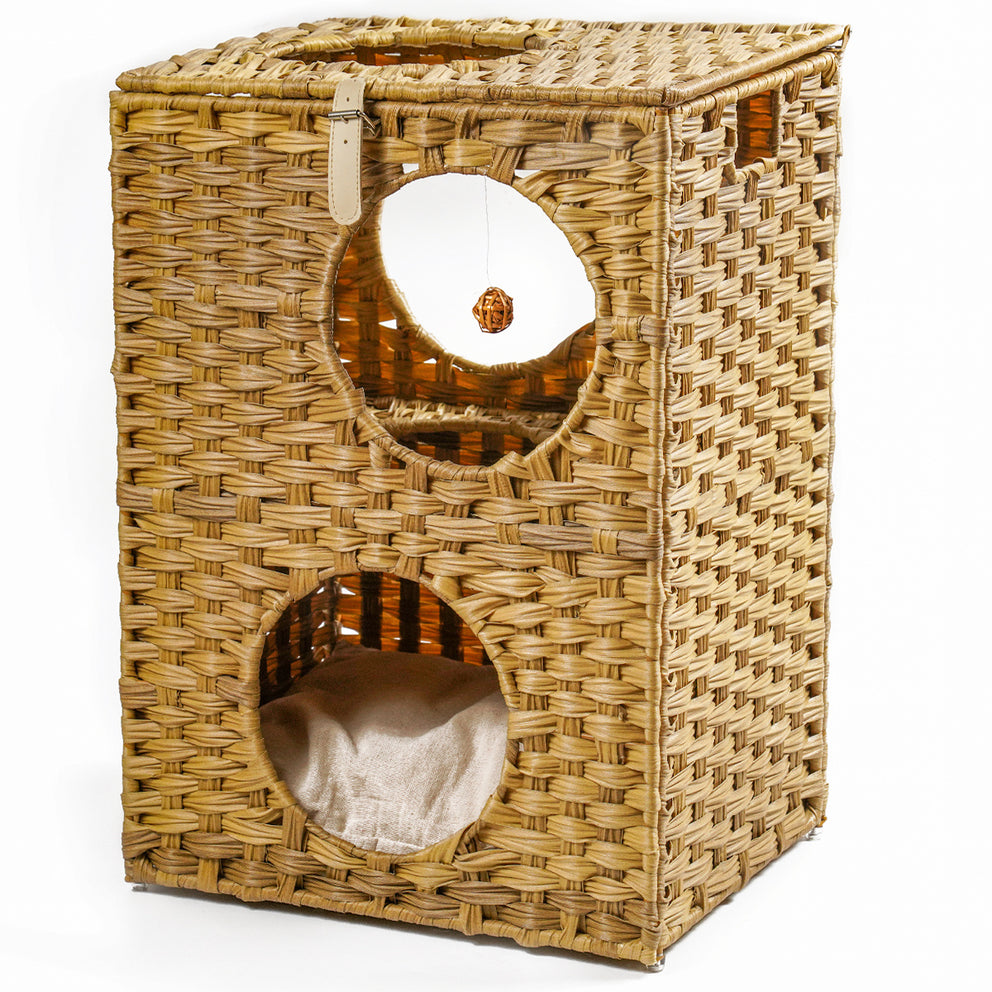 Cat Litter, Cat Bed with Rattan Ball and Cushion