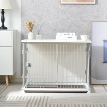 Carica l&#39;immagine nel visualizzatore di Gallery, 34&quot; Length Elegant Wooden Structure White Dog Cage Crate, End Table with movable salver, Decorative Dog House Cage Indoor Use, Furniture style, with wide table top.
