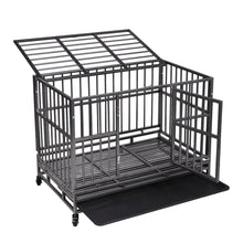 Carica l&#39;immagine nel visualizzatore di Gallery, 37&quot;L x 29&quot;H Heavy Duty Metal Dog Kennel Cage Crate with 4 Universal Wheels, Openable Flat Top and Front Door, Black
