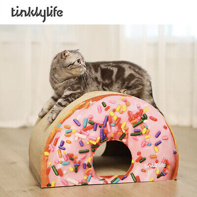 Tinklylife Cat Condo Scratcher Post Cardboard, Looking Well with Delicious