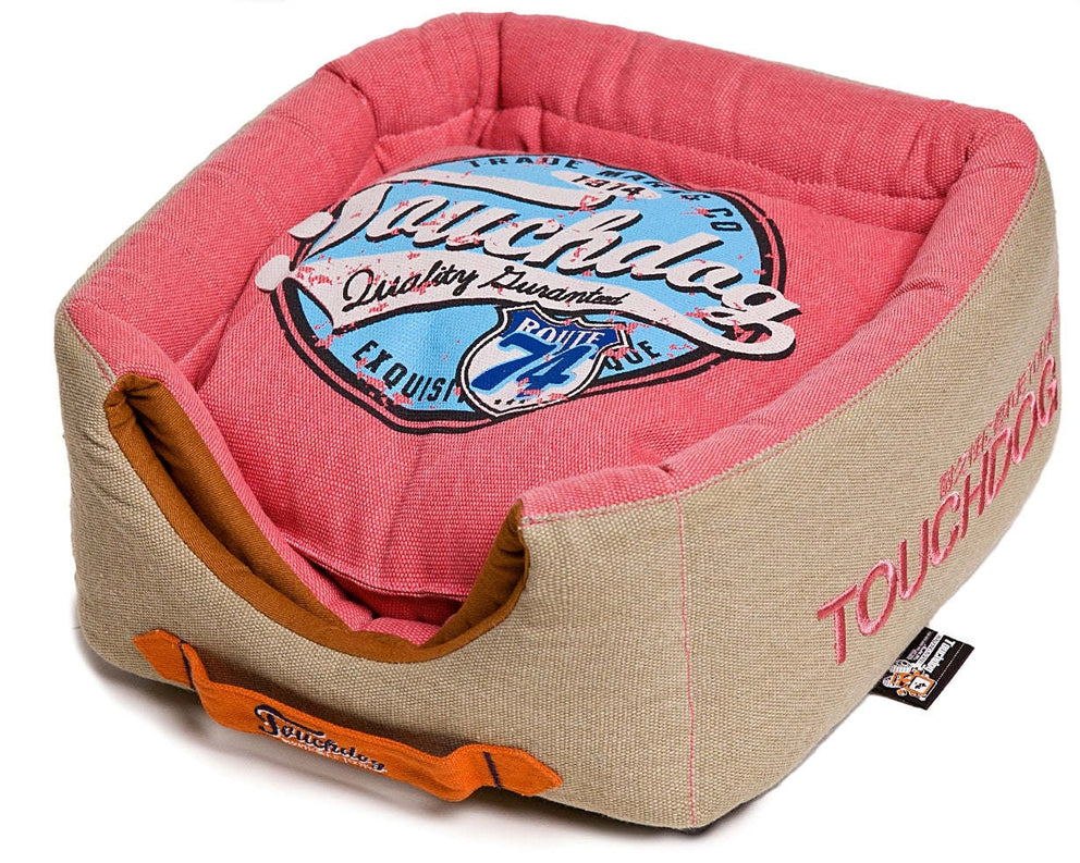 Convertible and Reversible Vintage Printed Squared 2-in-1 Collapsible Dog House Bed