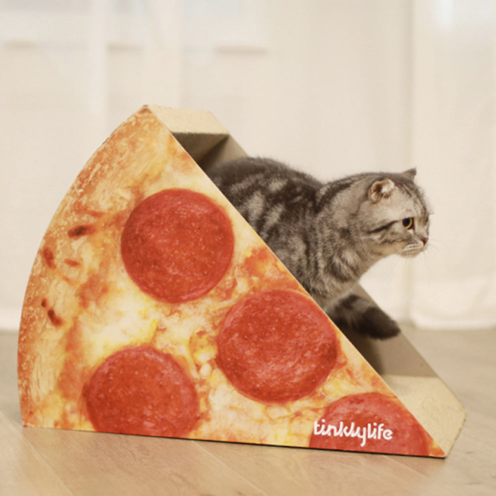 Tinklylife Cat Condo Scratcher Post Cardboard; Looking Well with Delicious Pizza Shape Cat Scratching House Bed Furniture Protector