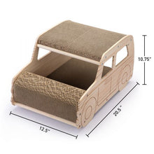 Load image into Gallery viewer, 2-in-1 Wood Corrugate Cat Scratcher, Cardboard Cat House, Reversible Car-Shaped Scratch Furniture Protector
