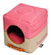 Load image into Gallery viewer, Convertible and Reversible Vintage Printed Squared 2-in-1 Collapsible Dog House Bed
