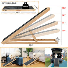 Load image into Gallery viewer, 39&quot; Long Wooden Pet Ramp, Folding Dog Cat Ramp with Height Adjustment From 15.8&quot; to 23.6&quot; and Non-Slip Mat for Bed Couch, Natural
