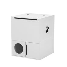 Carica l&#39;immagine nel visualizzatore di Gallery, Large Wooden Cat Litter Box Enclosure With Jumping Platform and Fabric Drawer;  Indoor Hidden Cat Washroom Furniture;  White
