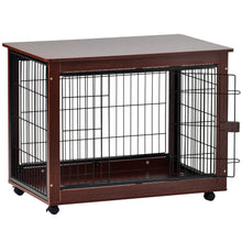 Carica l&#39;immagine nel visualizzatore di Gallery, 39&#39; Length Furniture Style Pet Dog Crate Cage End Table with Wooden Structure and Iron Wire and Lockable Caters, Medium and Large Dog House Indoor Use.
