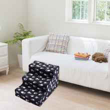 Lade das Bild in den Galerie-Viewer, 3-stufige Haustiertreppe für Hunde und Katzen – Weiße Klaue mit schwarzem Boden
