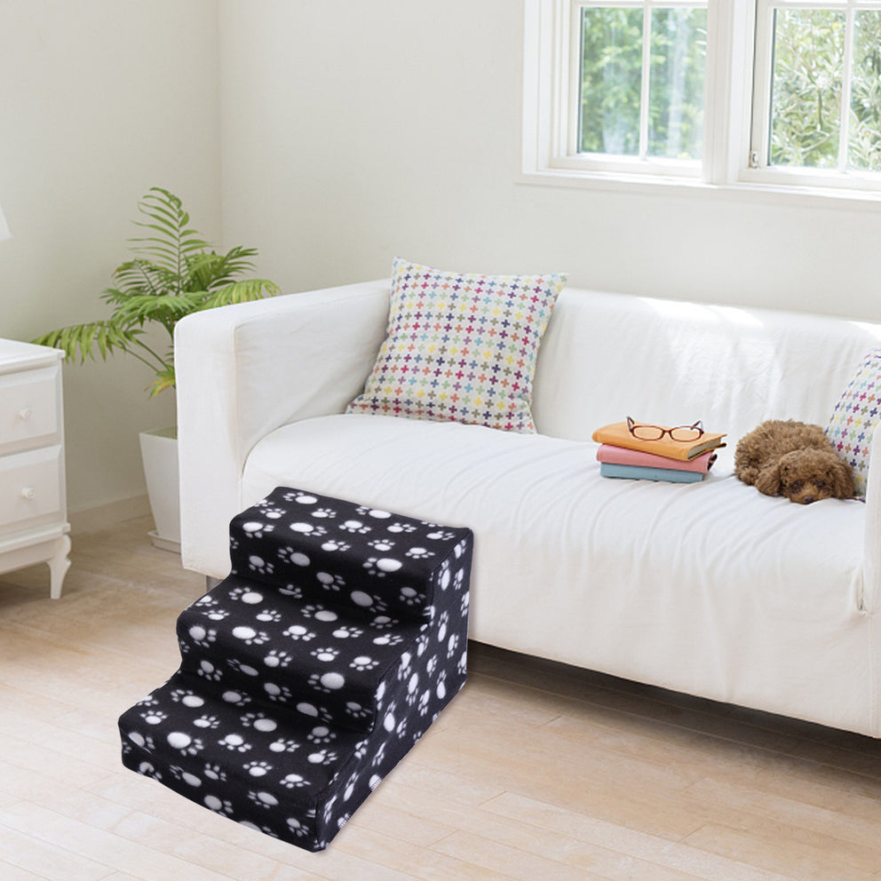3-stufige Haustiertreppe für Hunde und Katzen – Weiße Klaue mit schwarzem Boden