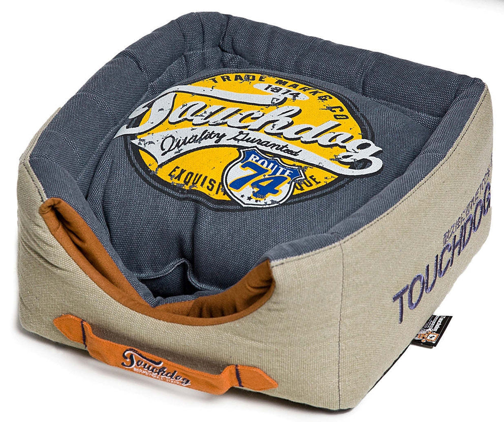 Convertible and Reversible Vintage Printed Squared 2-in-1 Collapsible Dog House Bed
