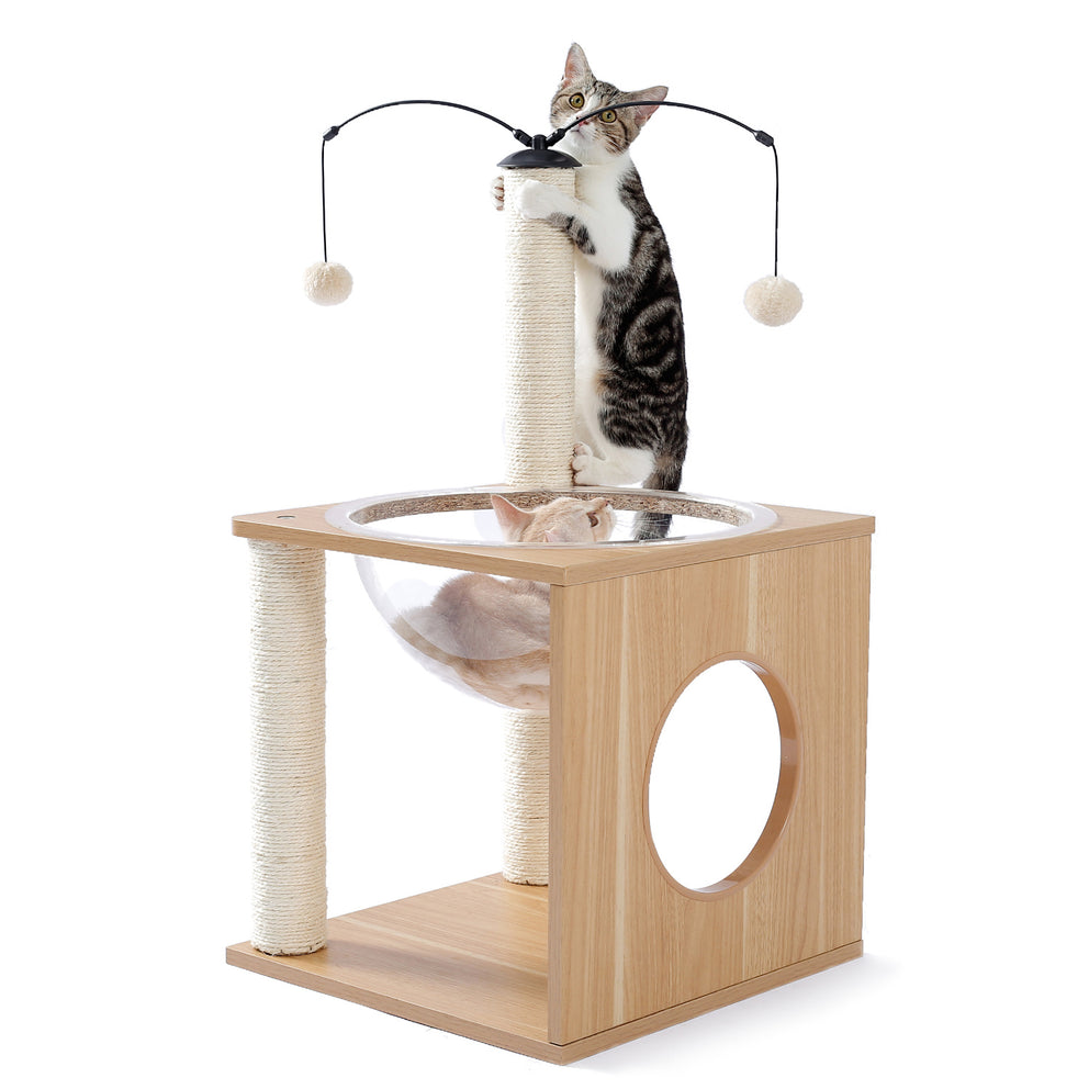 Cat Furniture Cat Tree Cat Tower with Sisal Scratching Posts Hammock Perch Cat Bed Platform Dangling Ball Beige RT